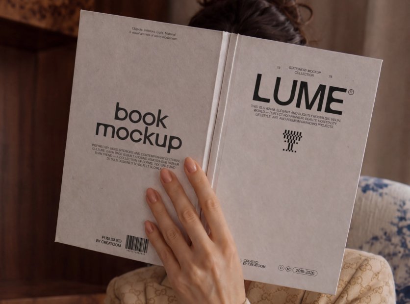 Mockup of a character holding a book